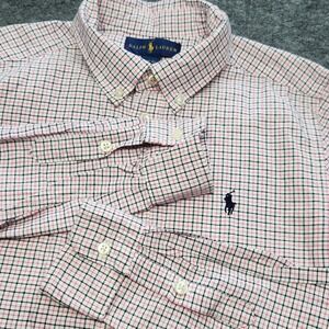 Boys Ralph Lauren Oxford Pink Black Check Button Down Long Sleeve Shirt Large